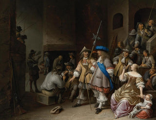 Anthonie Palamedesz - A Guardroom Interior With A Company Of Pikemen Card Players And A Woman With A Child.webp