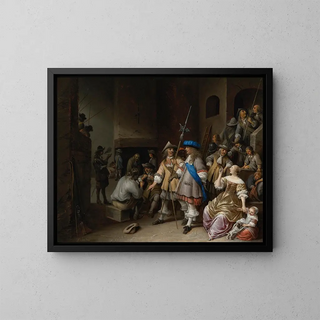 Anthonie Palamedesz - A Guardroom Interior With A Company Of Pikemen Card Players And A Woman With A Child.webp