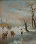 van een schilderij met schaatsers en een slee getrokken door paarden op een bevroren vaarweg - Anthonie Verstraelen — weergave van het kunstwerk