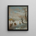 van een schilderij met schaatsers en een slee getrokken door paarden op een bevroren vaarweg - Anthonie Verstraelen — ingelijst kunstwerk aan de muur