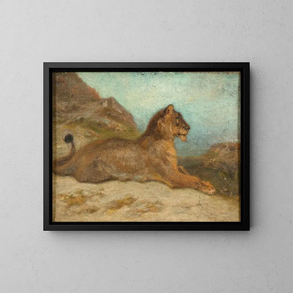 Een leeuwin - Antoine-Louis Barye — ingelijst kunstwerk aan de muur