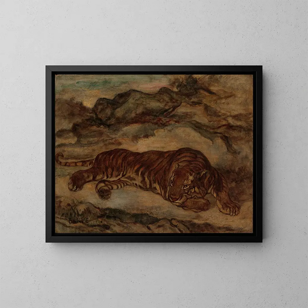 Tijger in rust - Antoine-Louis Barye — ingelijst kunstwerk aan de muur
