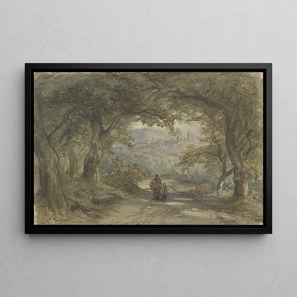 Anton Burger - Waldweg mit Ausblick auf ein Dorf.webp