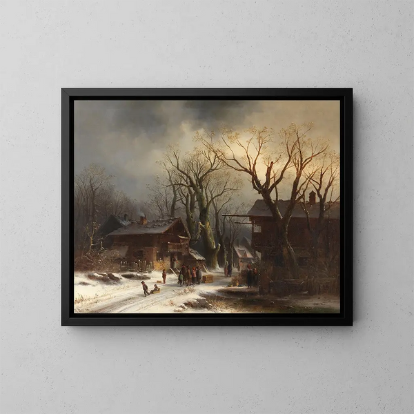Dorp bedekt met sneeuw - Anton Doll — ingelijst kunstwerk aan de muur