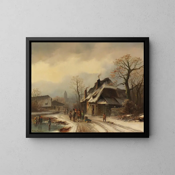 van een dorp in de winter - Anton Doll — ingelijst kunstwerk aan de muur
