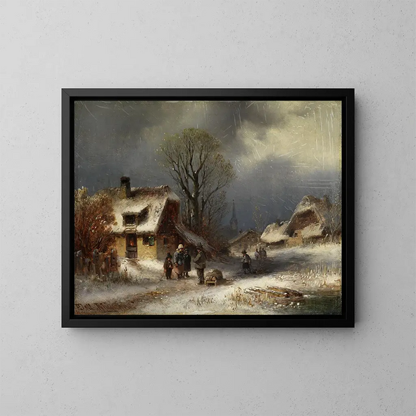 Winterdorpscène - Anton Doll — ingelijst kunstwerk aan de muur