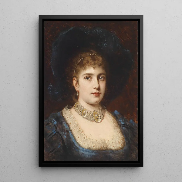 Anton Ebert - Dame in blauem Kleid mit Hut.webp