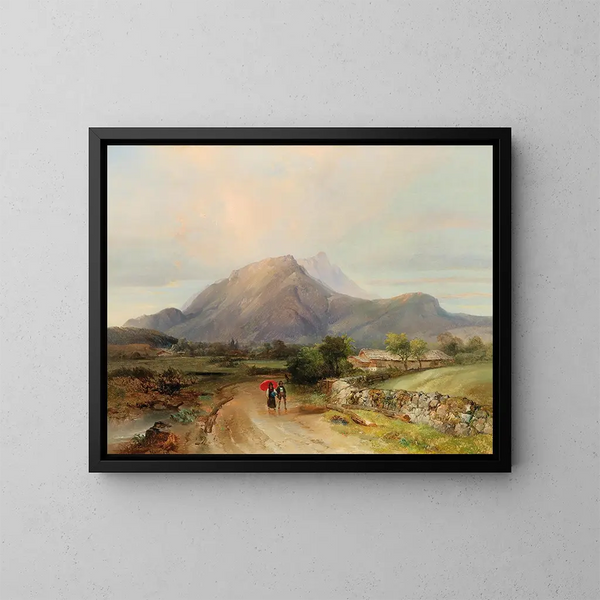 Landschap met wandelaars - Anton Hansch — ingelijst kunstwerk aan de muur