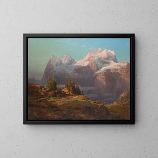 Wengeralp schilderij in de Bernese Oberland, Eiger, Mönch en Jungfrau - Anton Hansch — ingelijst kunstwerk aan de muur