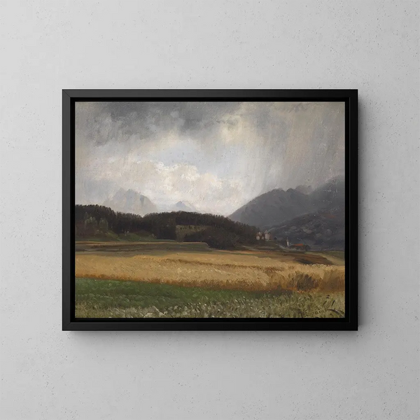 Sfeervol regenachtig schilderij van Igls - Anton Hlaváček — ingelijst kunstwerk aan de muur