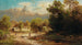 Landschap met eendenvijver en uitzicht op een kasteel - Anton Hugo Ullik — weergave van het kunstwerk