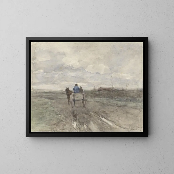 van een boerenwagen op een zandweg - Anton Mauve — ingelijst kunstwerk aan de muur