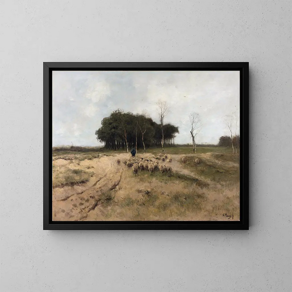op de heide bij Laren - Anton Mauve — ingelijst kunstwerk aan de muur