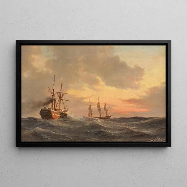 Anton Melbye - Dampfsegler und Dreimaster auf bewegter See.webp