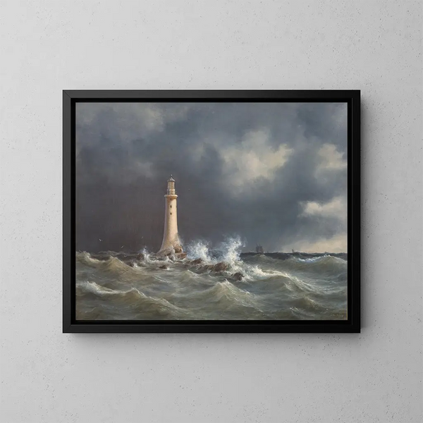 Eddystone Vuurtoren - Anton Melbye — ingelijst kunstwerk aan de muur