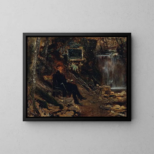 L'écrivain Hermann Rollett au bord de la cascade - Anton Romako — ingelijst kunstwerk aan de muur