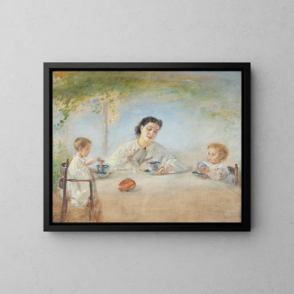 De familie van de kunstenaar tijdens het ontbijt - Anton Romako — ingelijst kunstwerk aan de muur