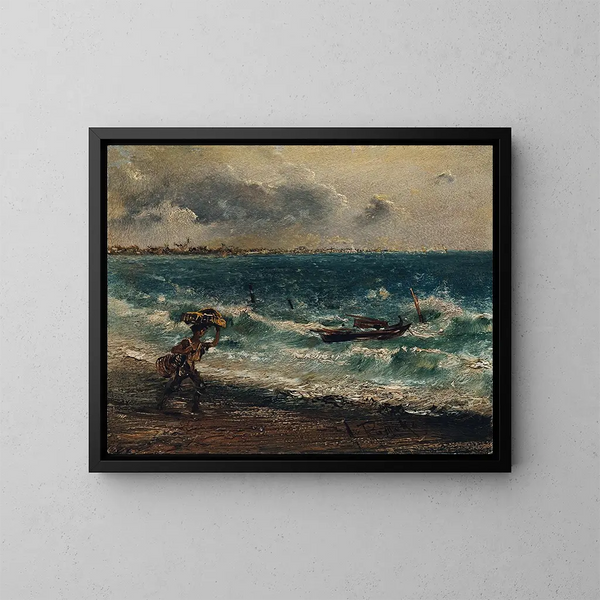 Jongen die op het strand vist - Anton Romako — ingelijst kunstwerk aan de muur