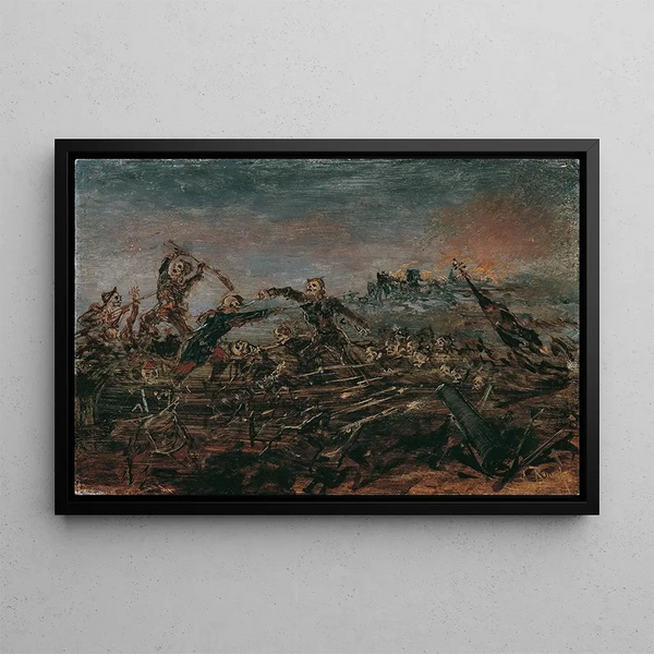 Anton Romako - Totentanz auf dem Schlachtfeld vor brennenden Ruinen.webp