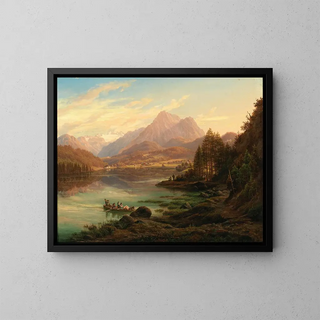 Anton Schiffer - Aussicht von Altausseersee gegen Karlseisfeld am Dachstein den hohen Seirrstein und Ruinen von Pfluigsberg und Baron Zedlitz Haus am Seeufer.webp