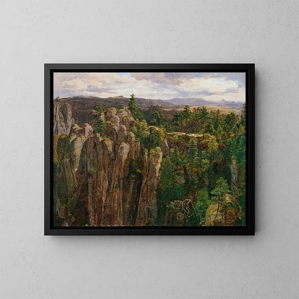 In de zandstenen bergen van de Elbe - Anton Schiffer — ingelijst kunstwerk aan de muur