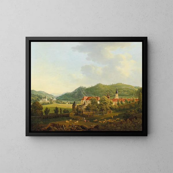 Open landschap met klooster - Anton Schiffer — ingelijst kunstwerk aan de muur