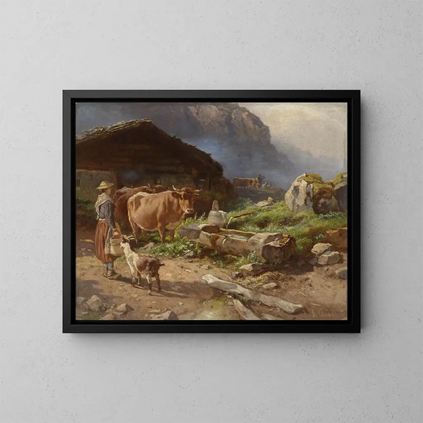 Op de bergweide - Anton Schrödl — ingelijst kunstwerk aan de muur