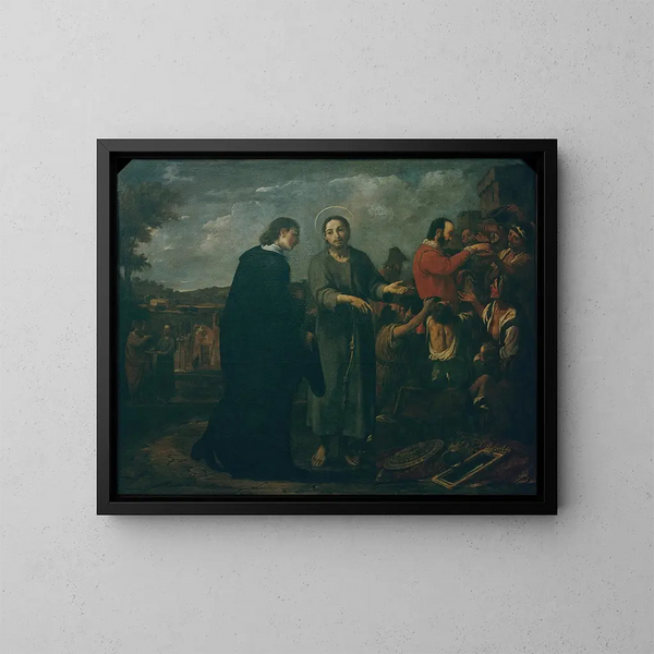 Bernat de Quintaval verdeelt zijn rijkdom aan de armen - Antoni Viladomat — ingelijst kunstwerk aan de muur