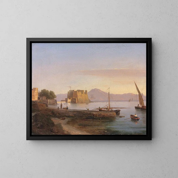 van vissers bij Castel dell'Ovo in Napels - Antonie Sminck Pitloo — ingelijst kunstwerk aan de muur