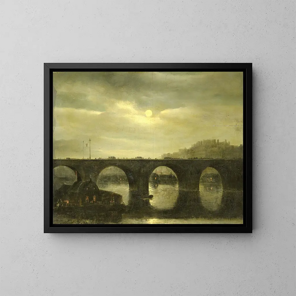 Een van de bruggen over de Seine in Parijs onder de maan - Antonie Waldorp — ingelijst kunstwerk aan de muur