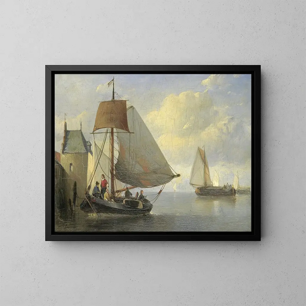 van een rivierzicht met een uitkijktoren geïnspireerd op de Camperveer-toren in Veere - Antonie Waldorp — ingelijst kunstwerk aan de muur