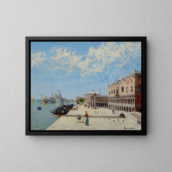 Figures au Molo avec la Libreria, la Punta della Dogana et Santa Maria della Salute au-delà - Antonietta Brandeis — framed artwork on a wall
