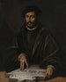 portret van een man met een Hebreeuwse tafel - Antonio Campi — weergave van het kunstwerk
