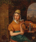 Een fruitverkoper met een stad op de achtergrond - School van Antwerpen — weergave van het kunstwerk