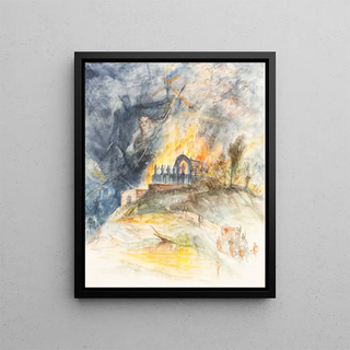 Arthur Frederick Payne - An Ecclesiastic Building in Flames with Demons Above.webp