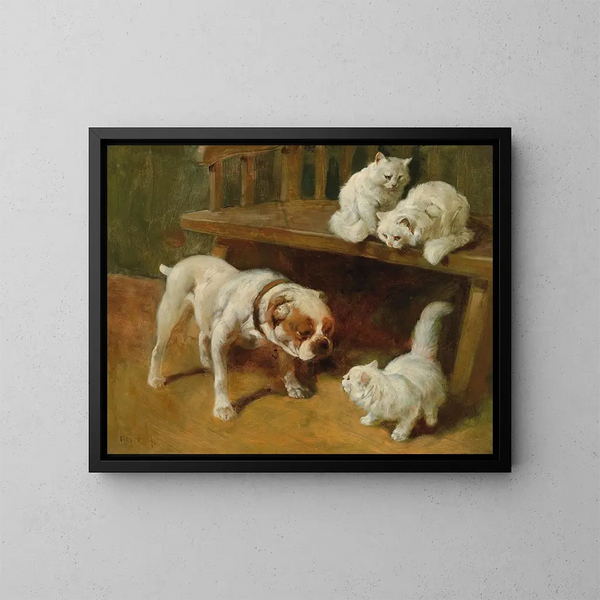 Hond en katten - Arthur Heyer — ingelijst kunstwerk aan de muur