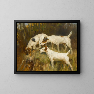Arthur Wardle - Three Wire Fox Terriers working a hole.webp