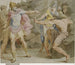 van Philoctetes die zich richt op de boog van Hercules op Odysseus - Asmus Jacob Carstens — weergave van het kunstwerk
