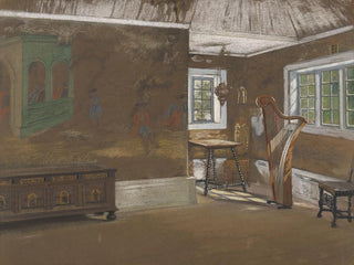 Binnen schilderij met harp - Asta Nørregaard — weergave van het kunstwerk