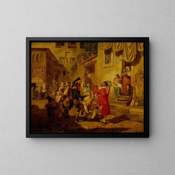 Gaieté de carnaval dans une rue romaine - August Krafft — ingelijst kunstwerk aan de muur