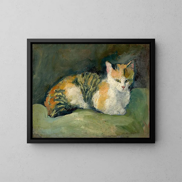 Chat op groene kussen I - August Macke — ingelijst kunstwerk aan de muur