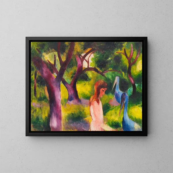 Meisjes met blauwe vogels - August Macke — ingelijst kunstwerk aan de muur