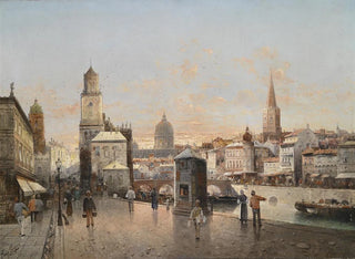 Uitzicht op de stad - August von Siegen — weergave van het kunstwerk