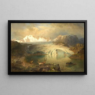 August Wilhelm Leu - Fjordlandschaft mit Gletscher und Rentieren.webp