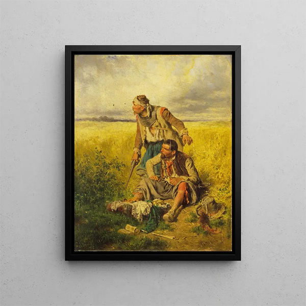 van dieven in een maïsveld - August von Pettenkofen — ingelijst kunstwerk aan de muur