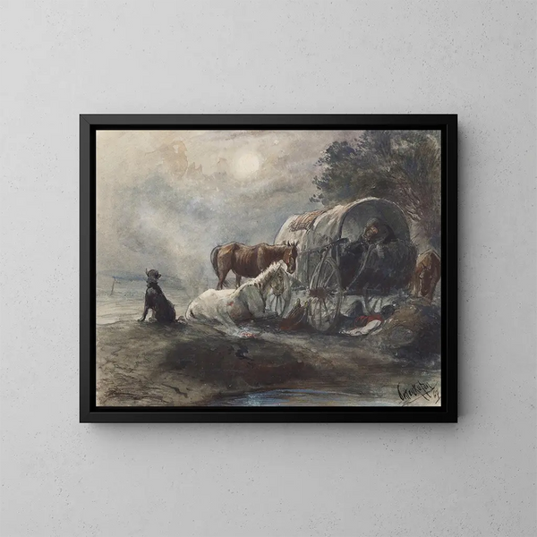 Nacht in een roulotte - August von Pettenkofen — ingelijst kunstwerk aan de muur