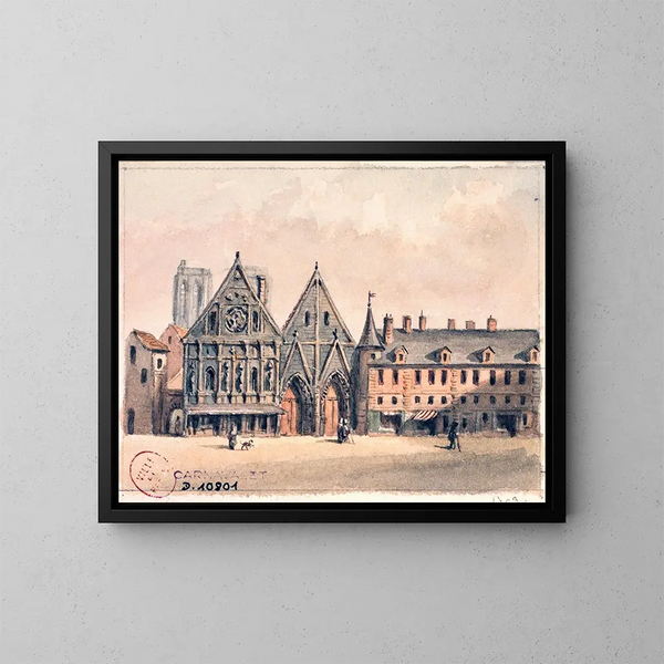 Hôtel-Dieu vóór de brand - Auguste Sébastien Bénard — ingelijst kunstwerk aan de muur
