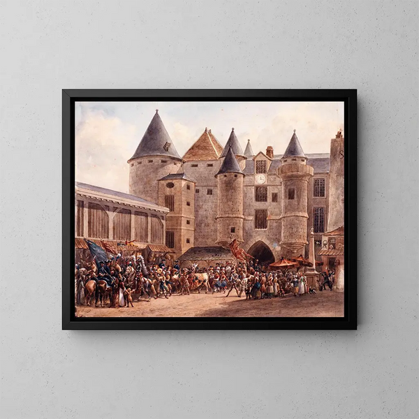 De dikke buffel voor het Grand Châtelet op een carnavalsdag - Auguste Sébastien Bénard — ingelijst kunstwerk aan de muur