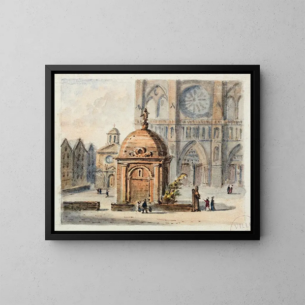 Het parvis van de Notre-Dame in Parijs - Auguste Sébastien Bénard — ingelijst kunstwerk aan de muur