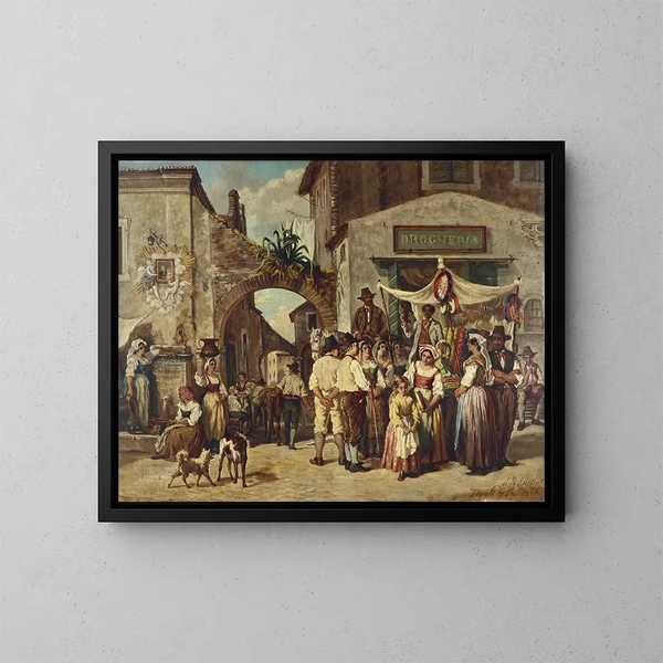 van Marchands ambulants à Tivoli - Auguste Dutuit — ingelijst kunstwerk aan de muur